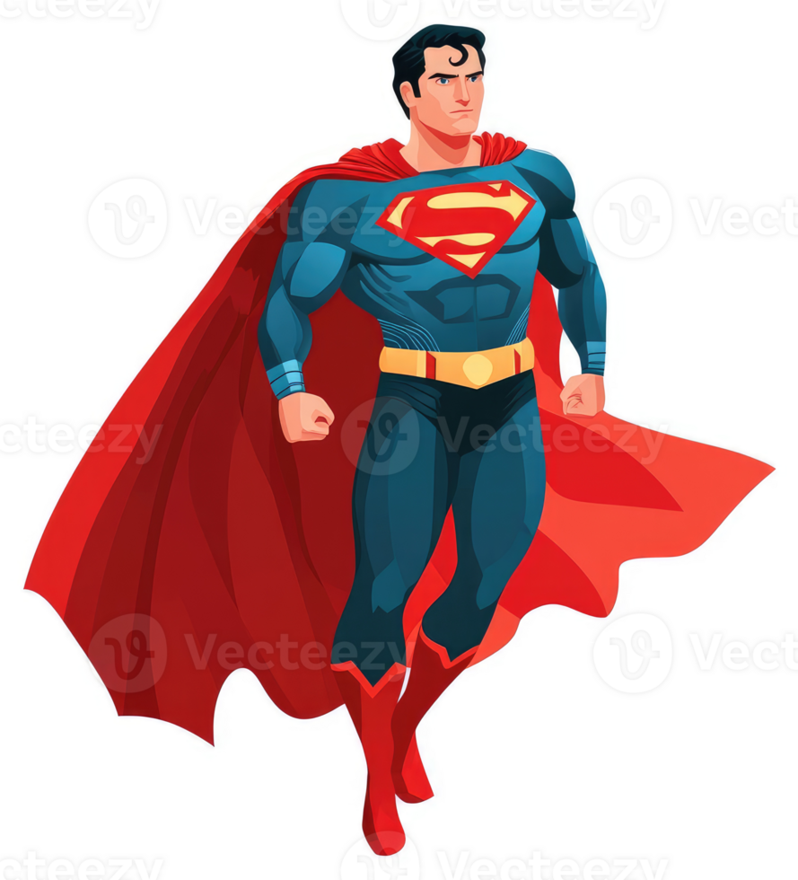 Superman, the iconic comic book superhero, in dynamic action pose. png