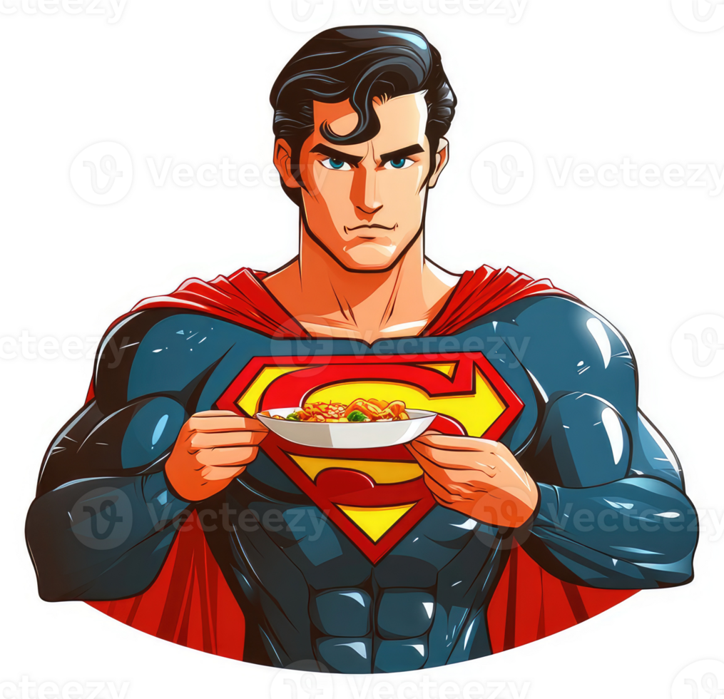 Superman enjoys a delicious plate of noodles. png