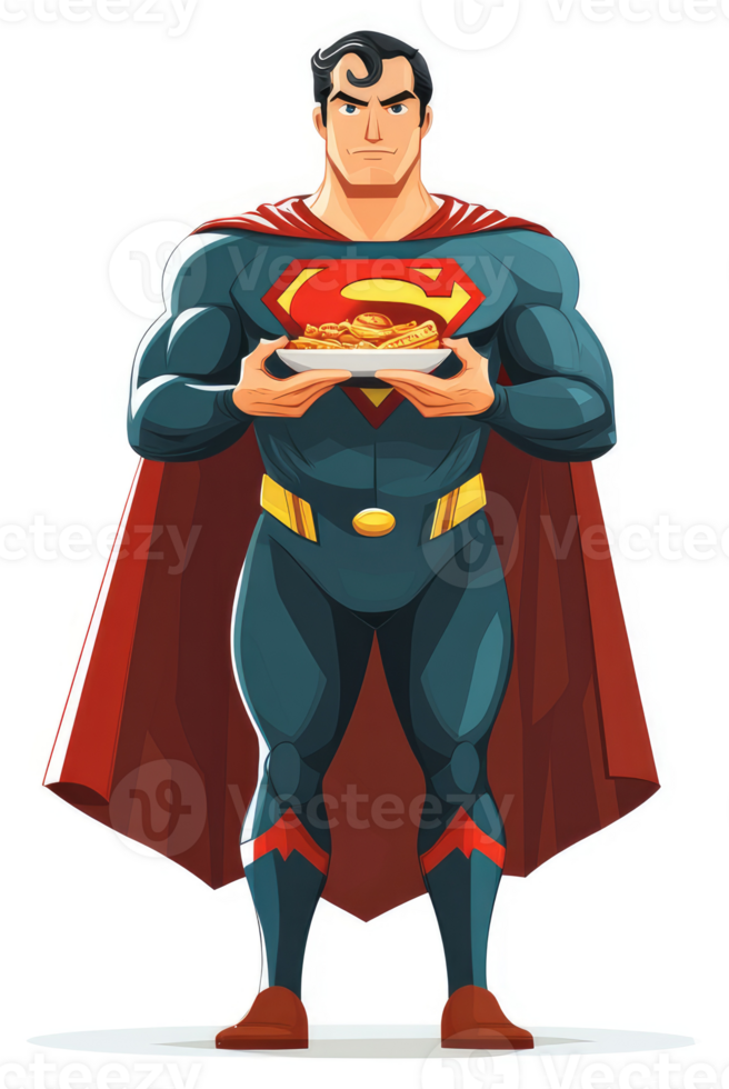 Superman is serving up a delicious plate of food. png