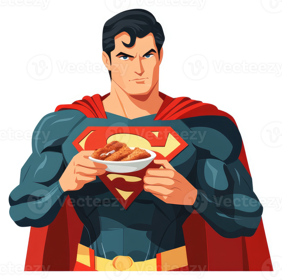 Superman enjoying a plate of crispy fried food. png