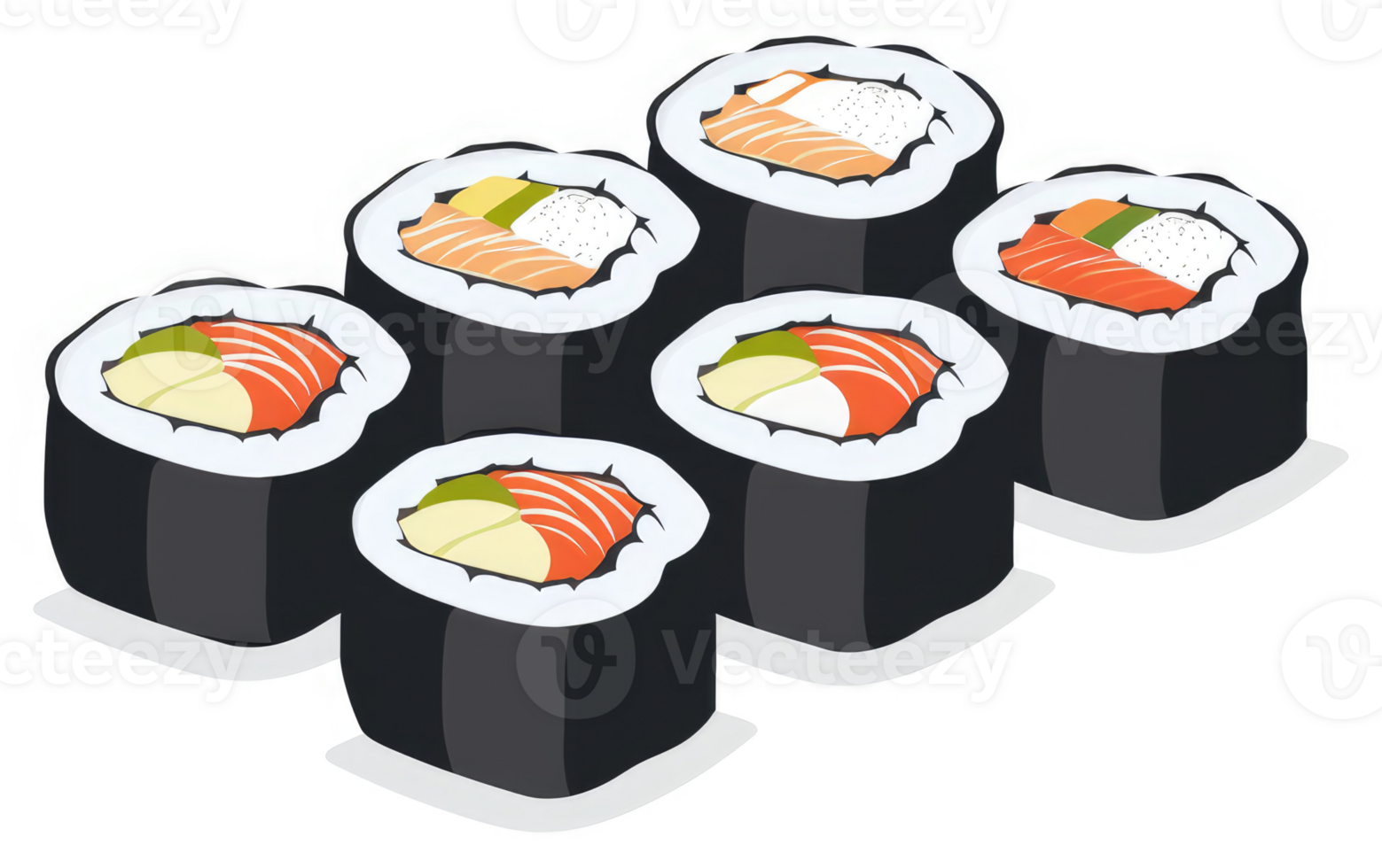 Assortment of colorful sushi rolls with various fillings. png