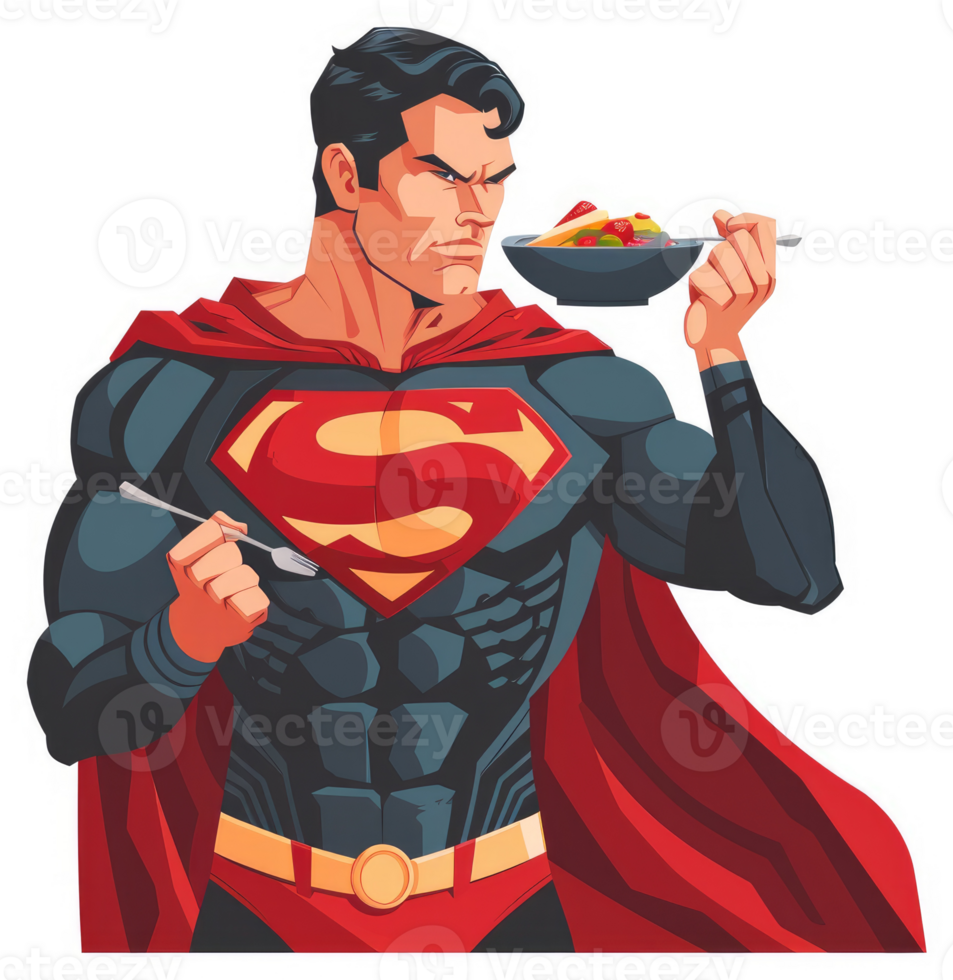 Superman enjoys a healthy fruit salad. png