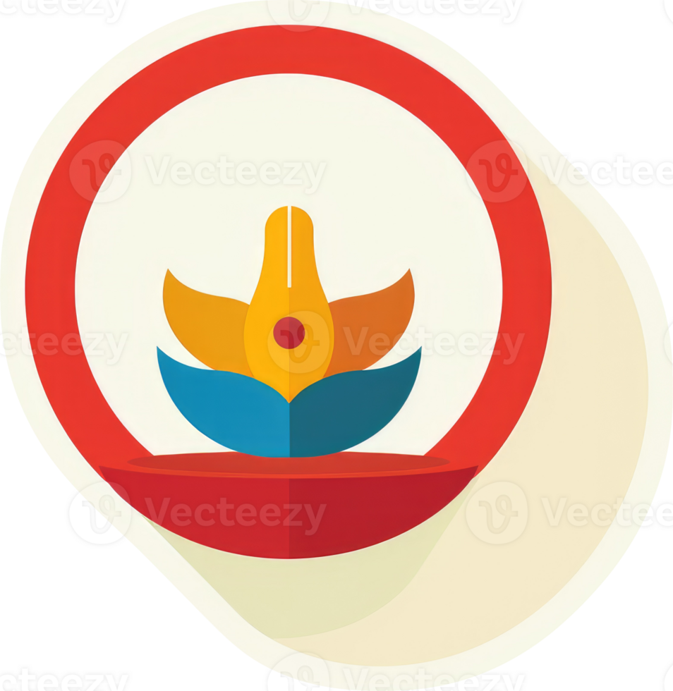 Colorful stylized floral design in a circular frame. png