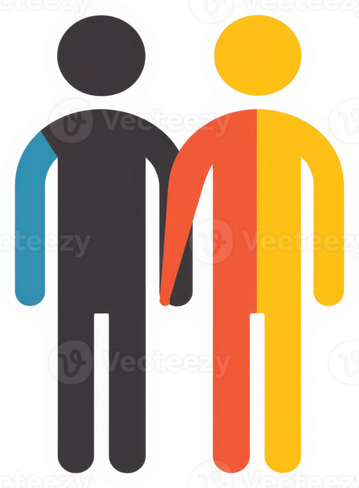 Two stylized figures holding hands, colors representing a combination of flags. png