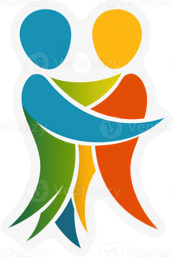 Colorful abstract design of two figures embracing. png