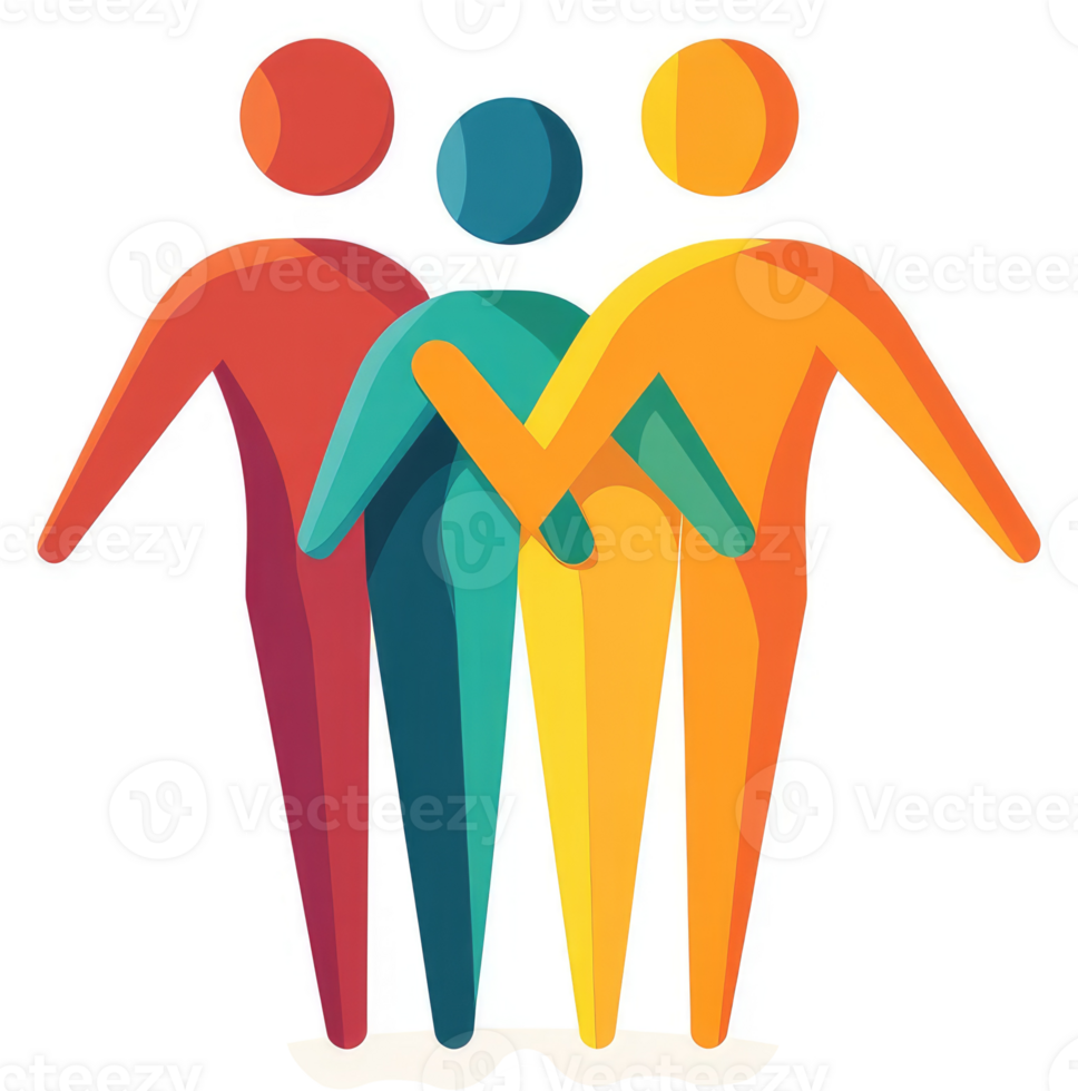 A colorful illustration of three people linked together. png