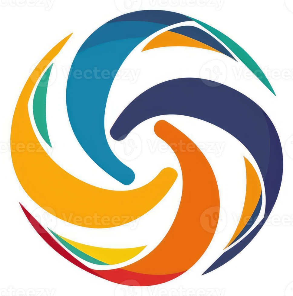 A vibrant circular design featuring swirling, colorful, overlapping shapes. png