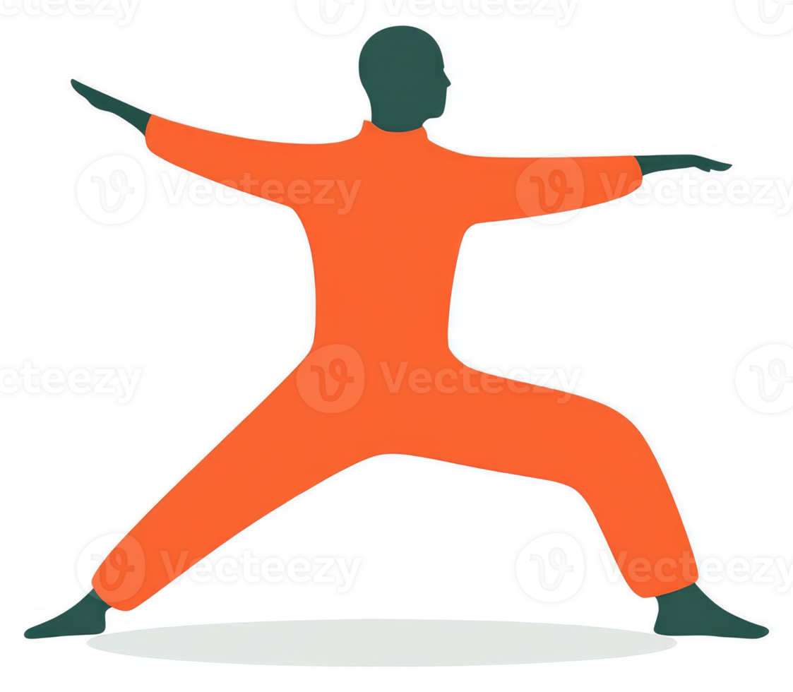 A stylized illustration of a person in a warrior yoga pose. png