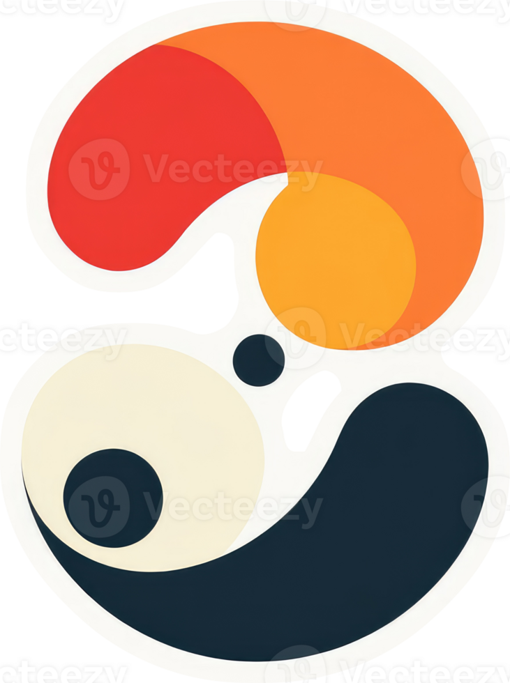 A stylized, abstract number three with overlapping circles and flowing shapes. png
