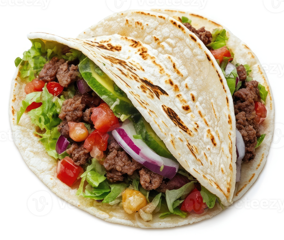 A delicious beef taco filled with fresh ingredients. png