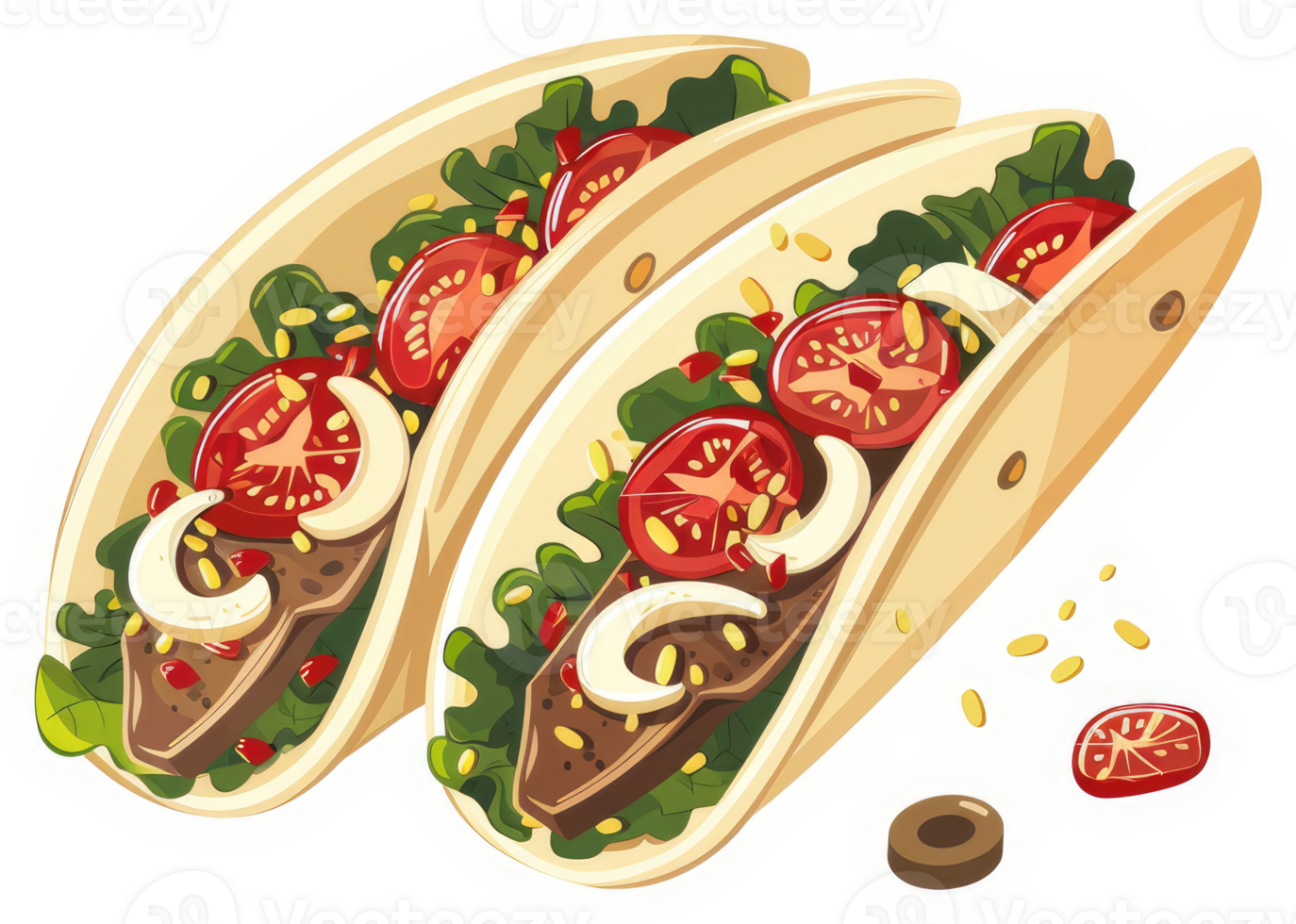 Three delicious tacos filled with savory ingredients. png