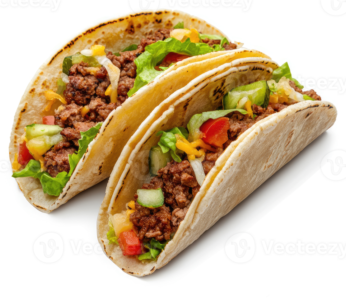 Two delicious beef tacos filled with fresh toppings. png