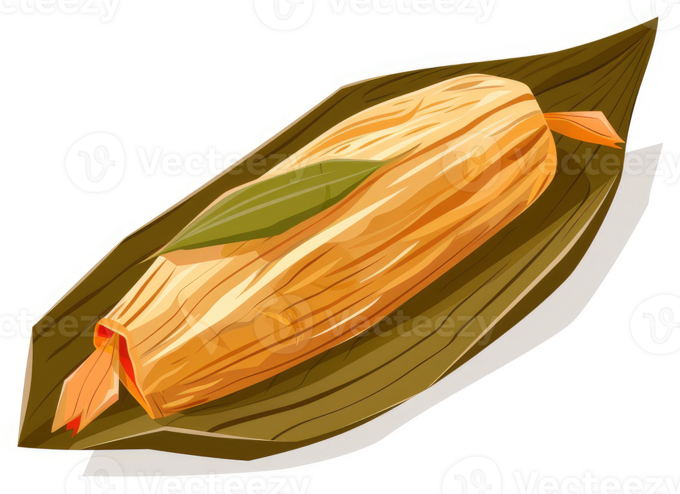 A golden tamale wrapped in a vibrant green leaf. png