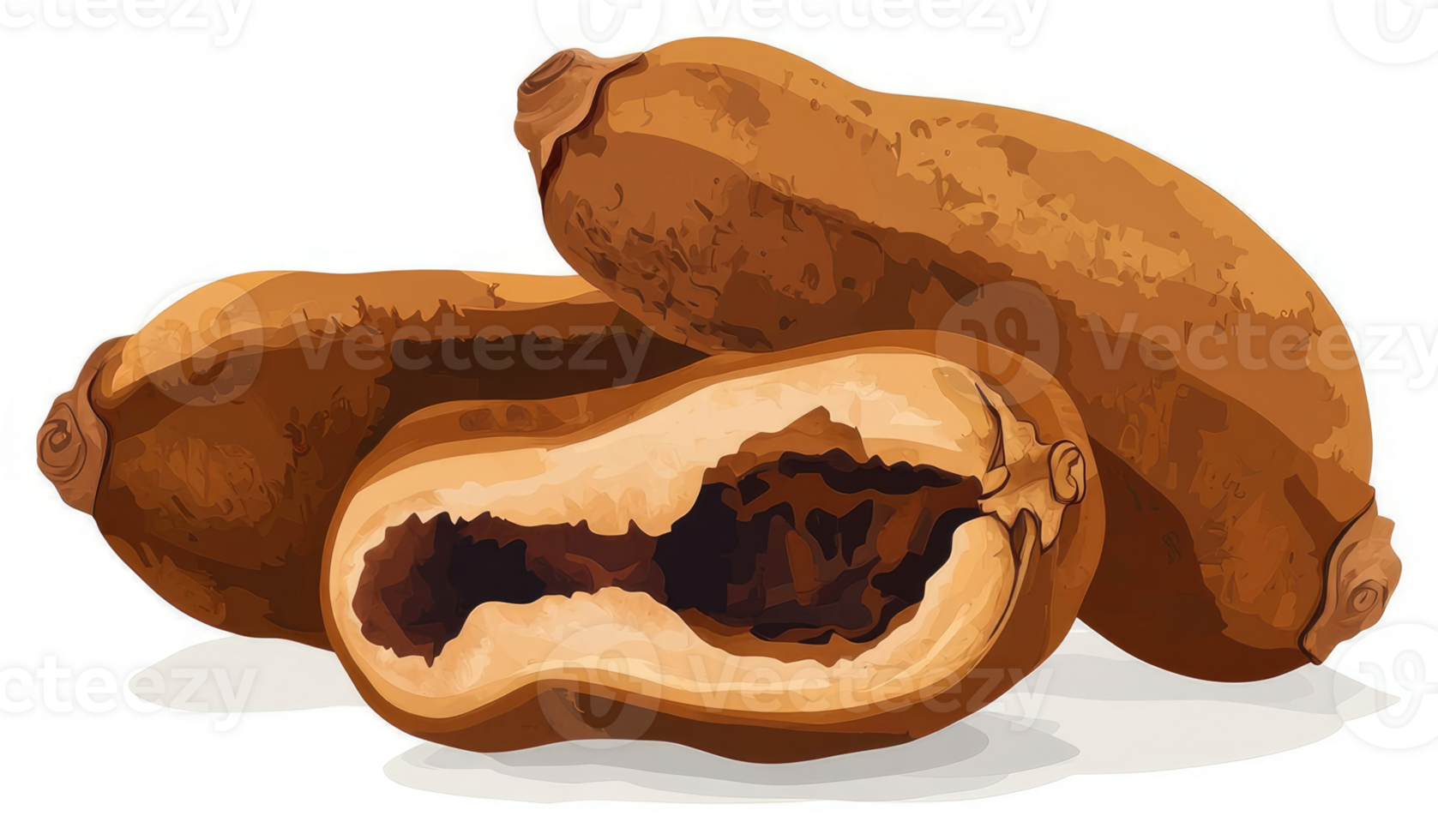 Illustration of a pair of brown, oblong fruits, potentially a type of cacao pod or fruit. png