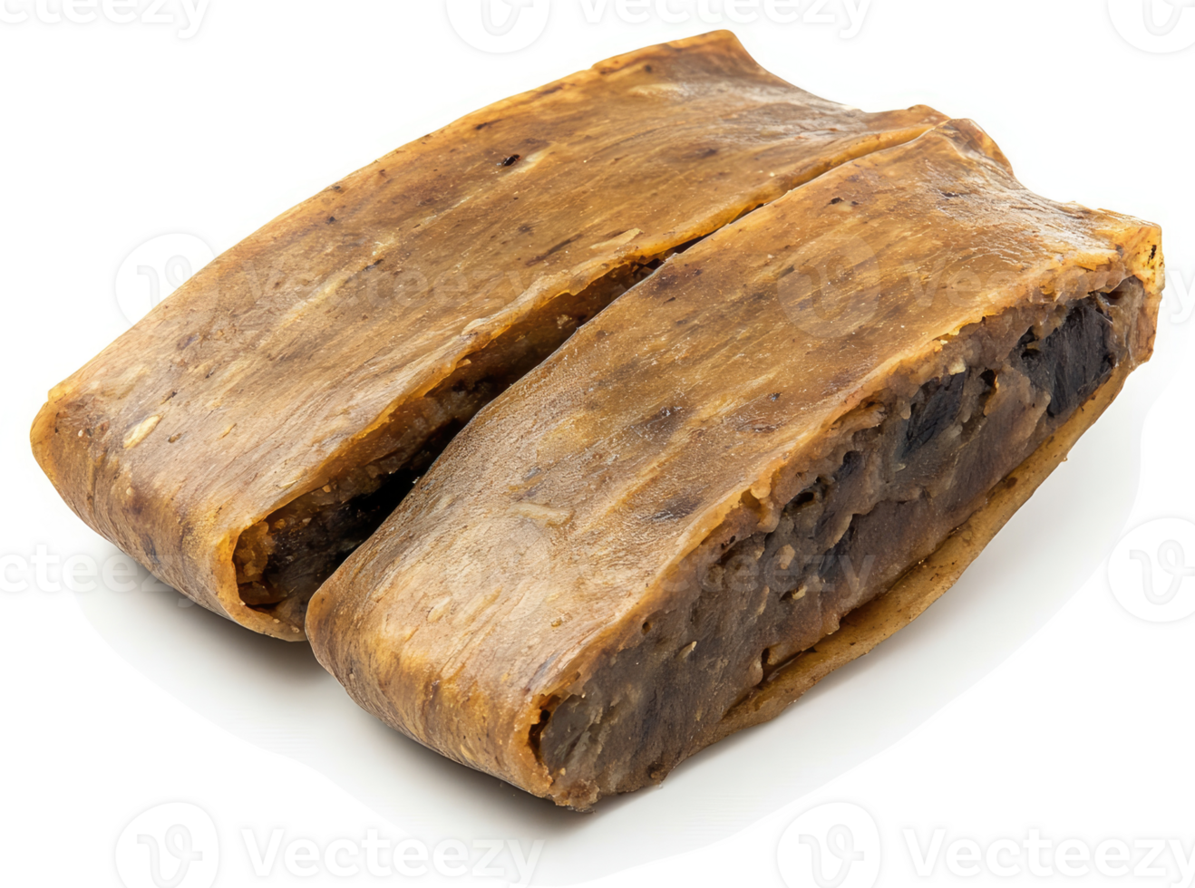 Two slices of layered, dark-brown sweet pastry. png
