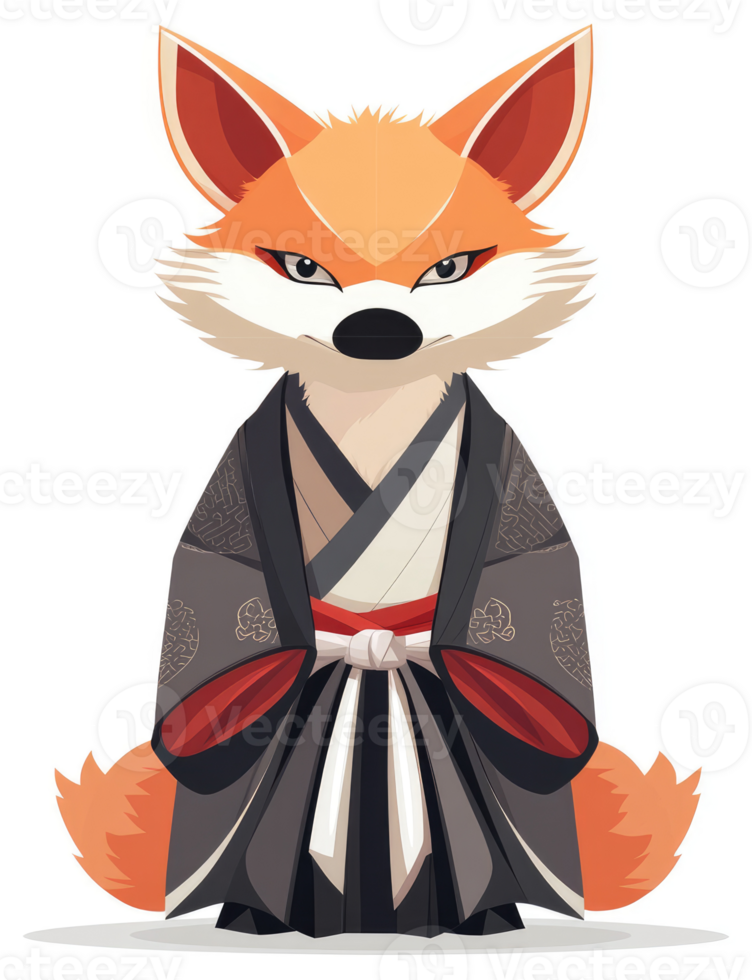 A stylized illustration of a fox in traditional japanese attire. png