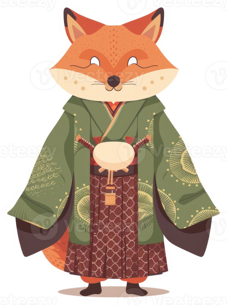 A cheerful fox in traditional Japanese attire. png