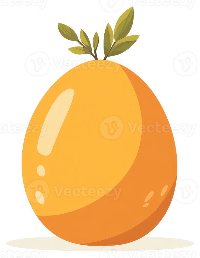 A vibrant orange egg adorned with sprigs of greenery. png