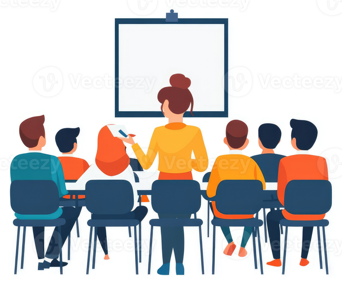A group of people in a meeting room listening to a presentation. png