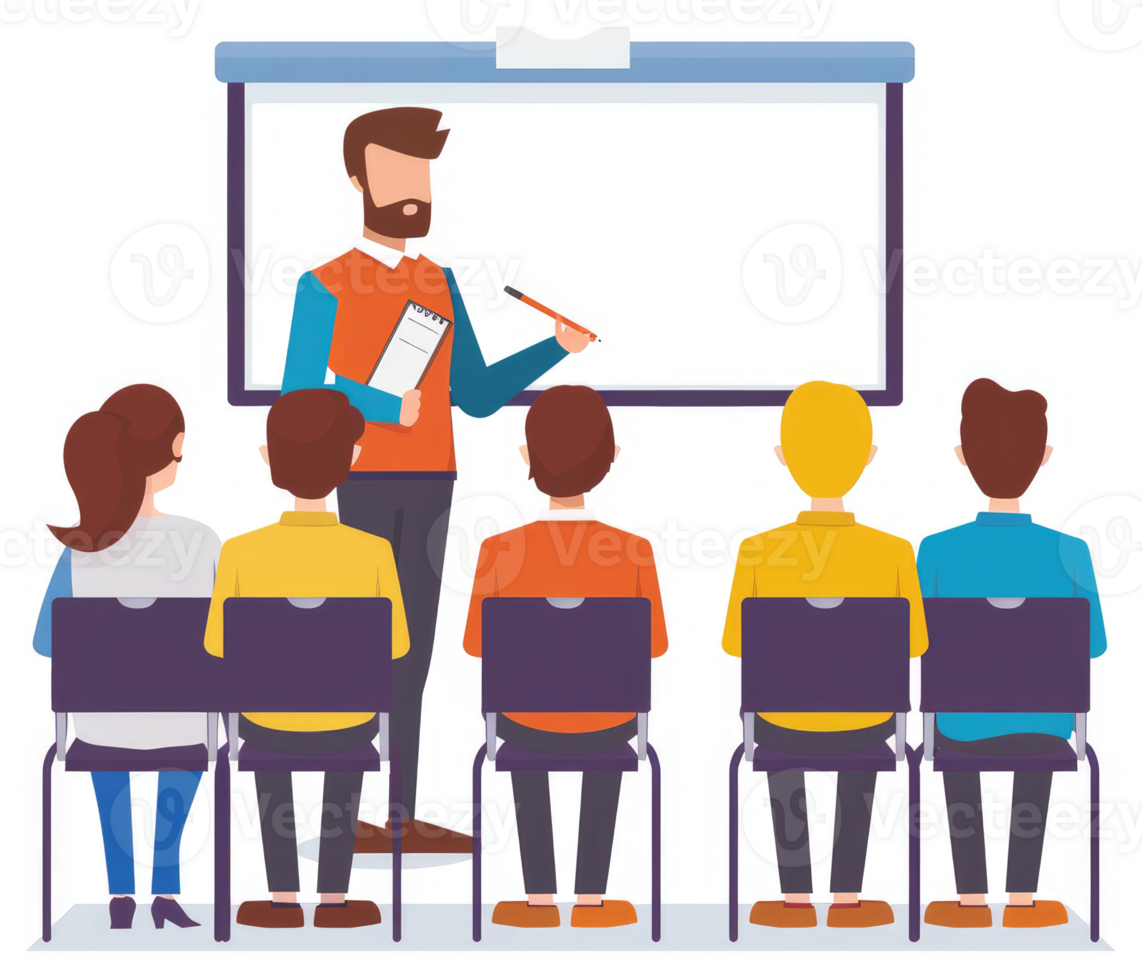 A presentation being given to a group of attentive listeners. png