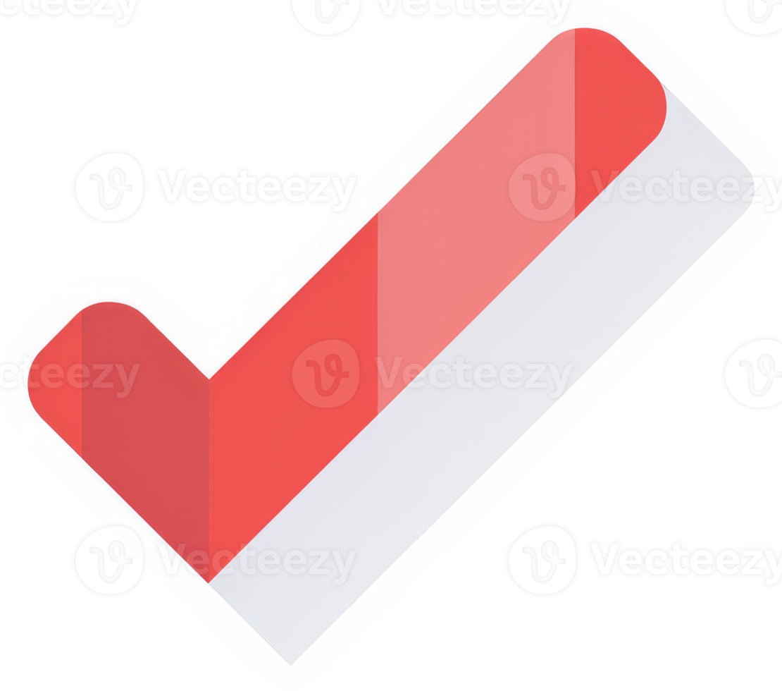 A stylized red check mark graphic, designed with a 3d effect. png