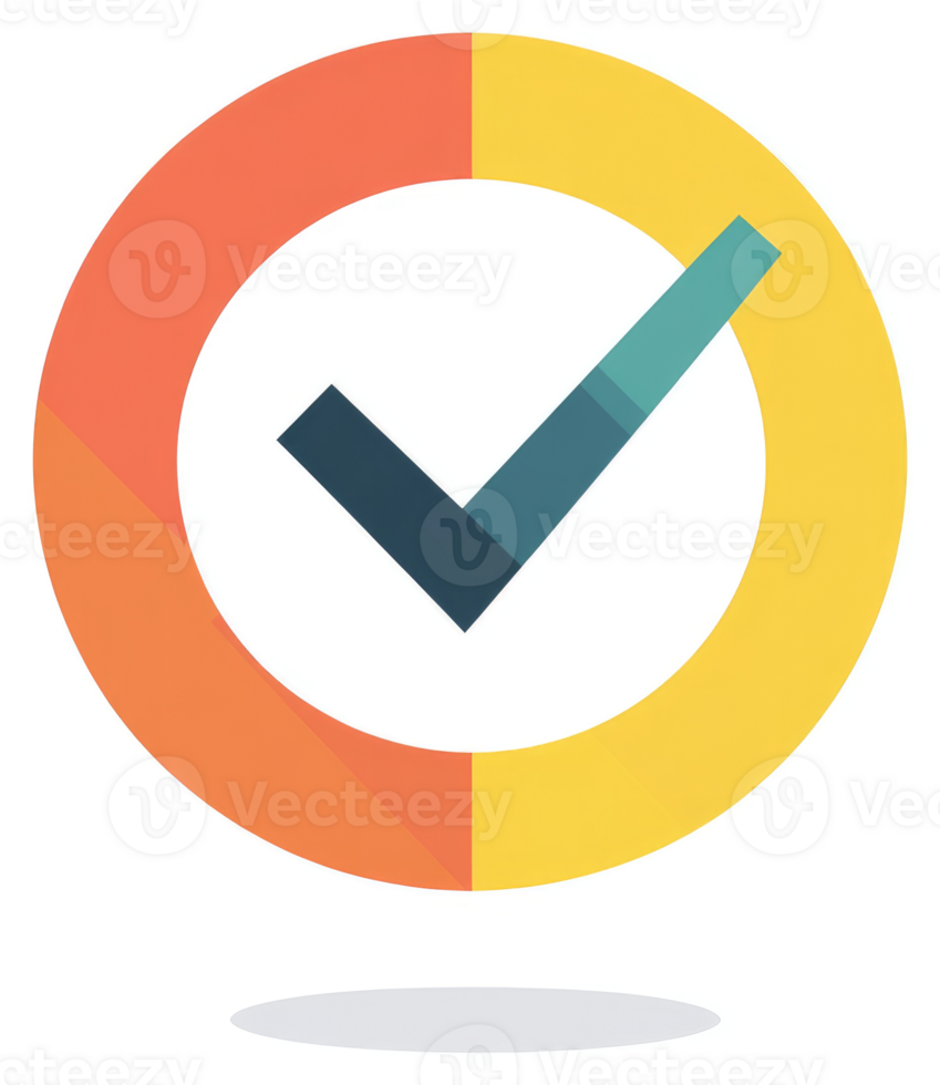 Colorful check mark icon with segmented circles. png