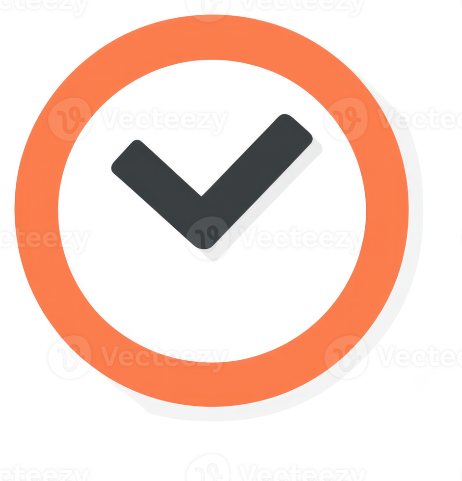 A vibrant orange circle graphic displays a dark gray checkmark. png