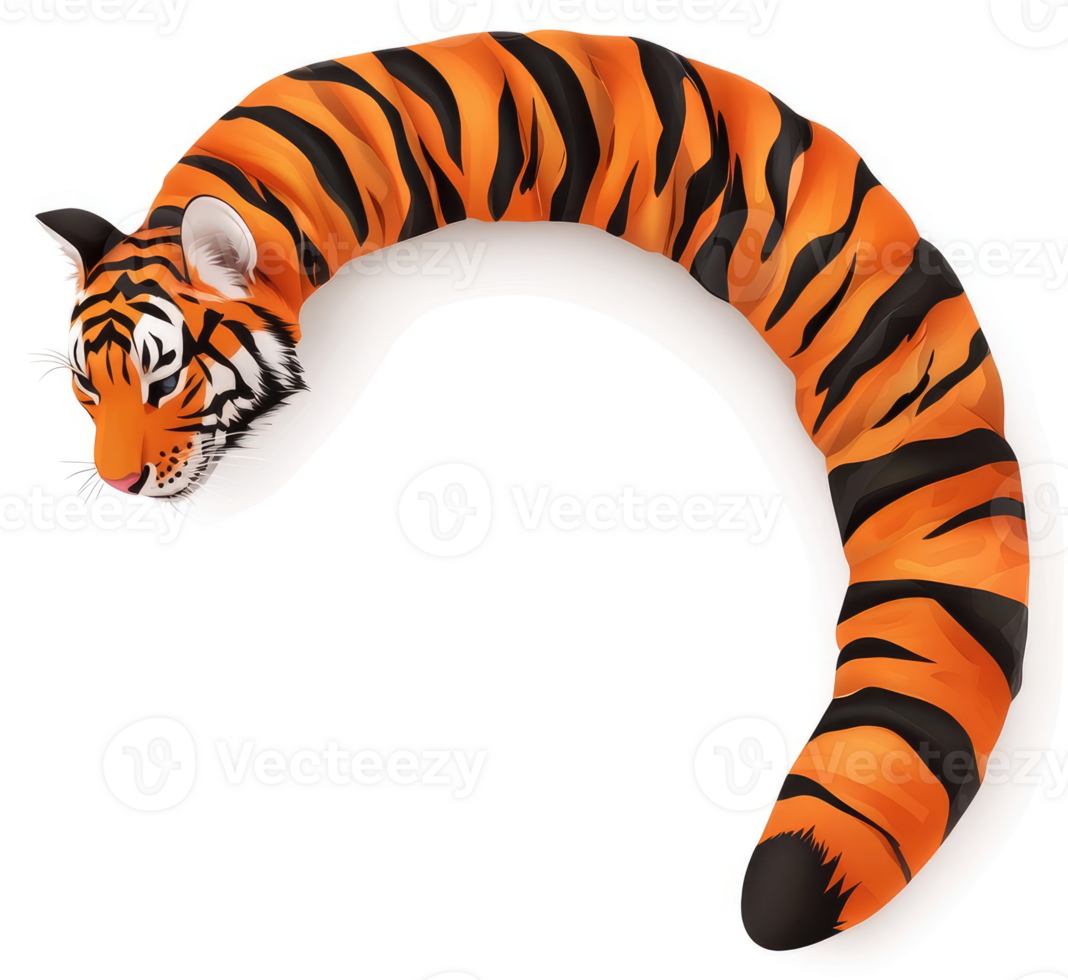 A tiger with an extremely long, curved tail. png
