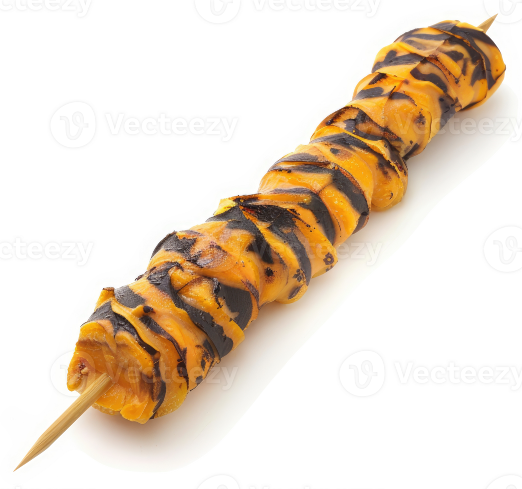 Grilled squid skewers with a charred exterior. png
