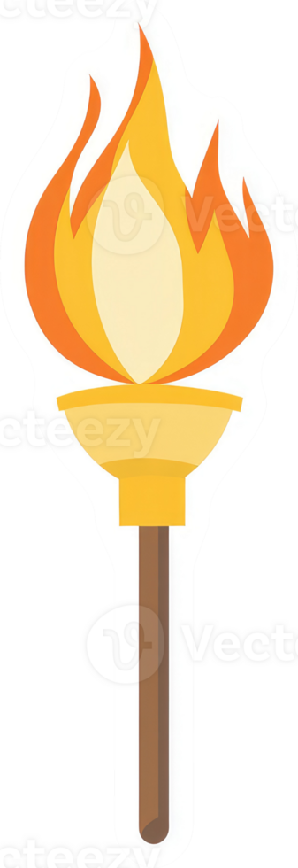 A stylized illustration of a classic torch with flames. png