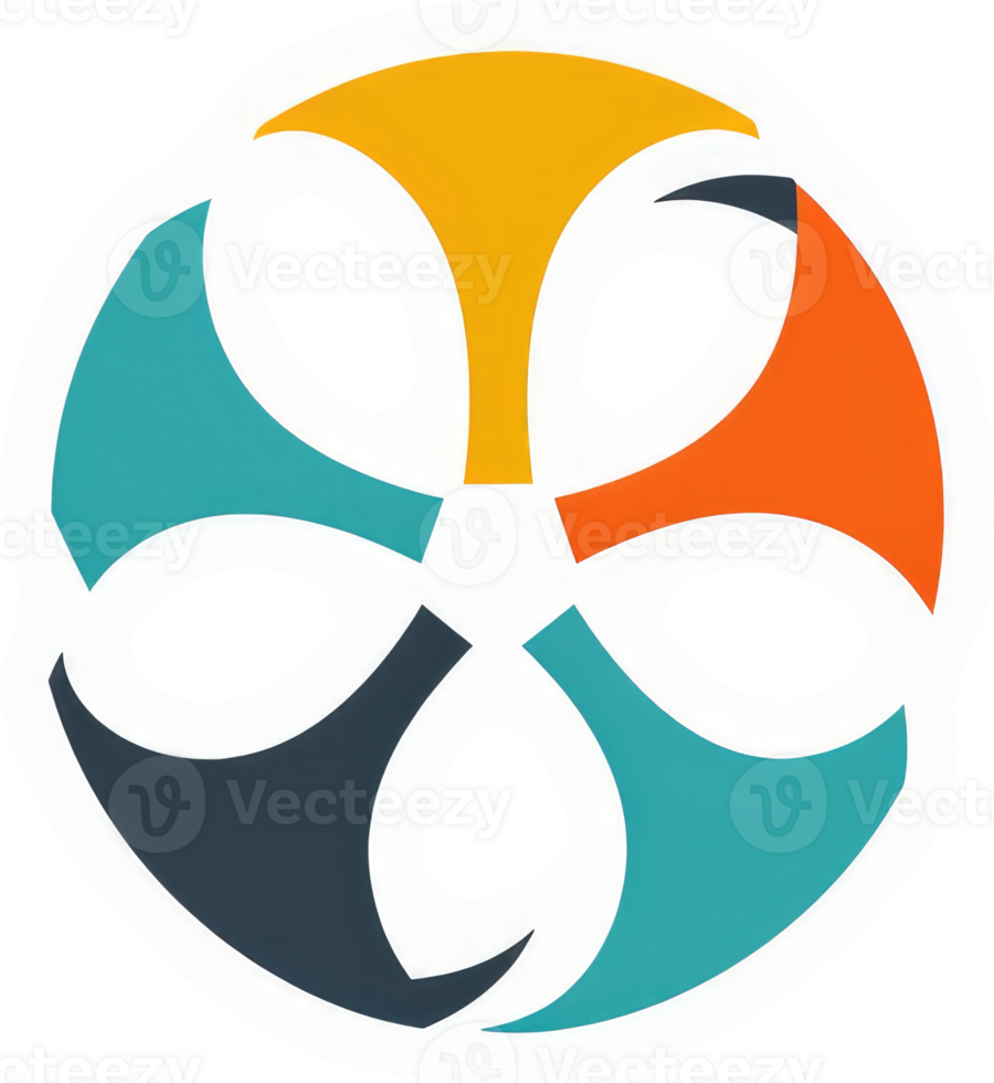 A colorful, symmetrical, abstract design of interwoven shapes. png