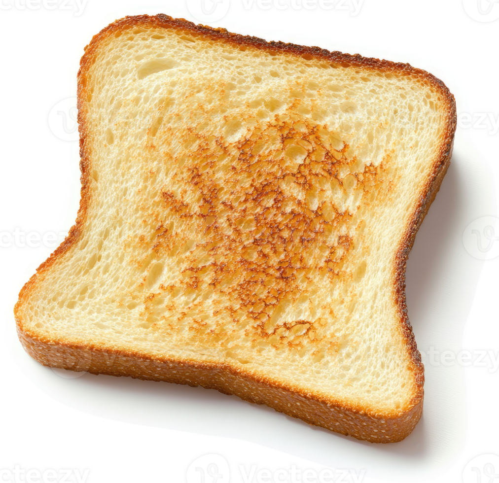 A close-up view of a single slice of golden-brown toasted bread. png