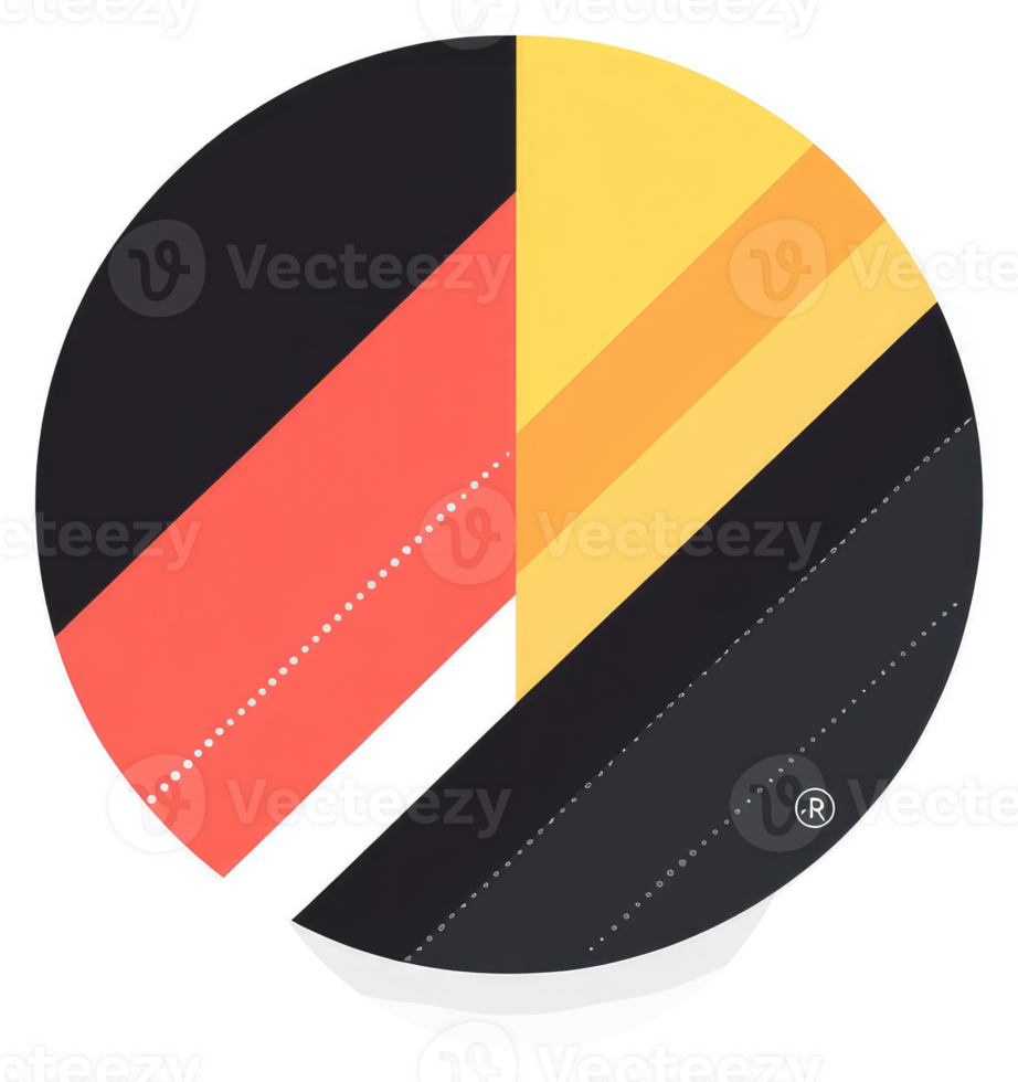 A vibrant circular design featuring intersecting geometric shapes in coral, yellow, and black. png