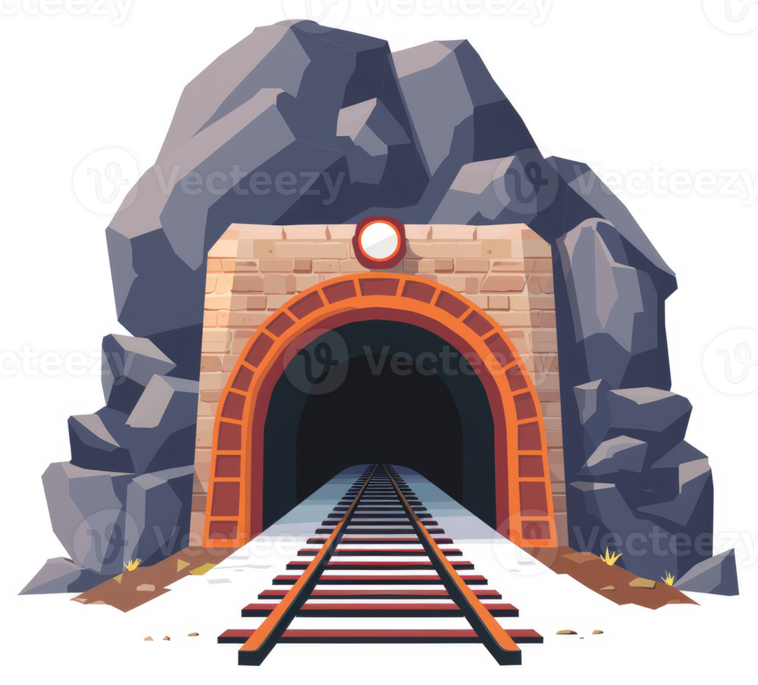 A mountain tunnel with railway tracks leading into the darkness. png