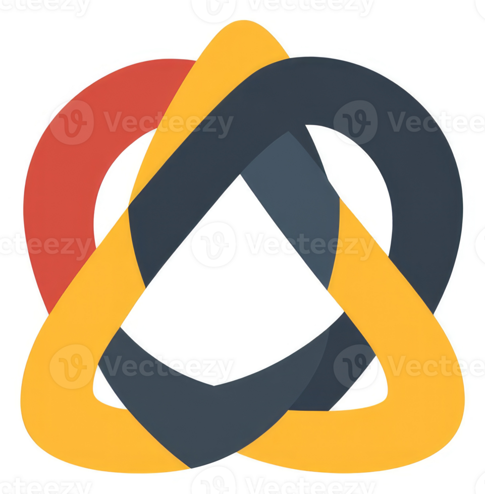 An abstract design with overlapping curved shapes in red, dark gray, and yellow. png