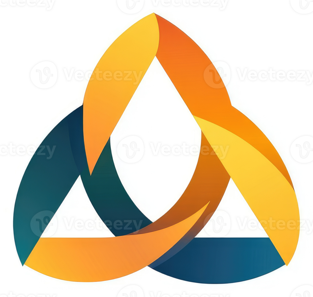 A vibrant, interconnected, abstract design of interlocking triangles in orange and teal hues. png