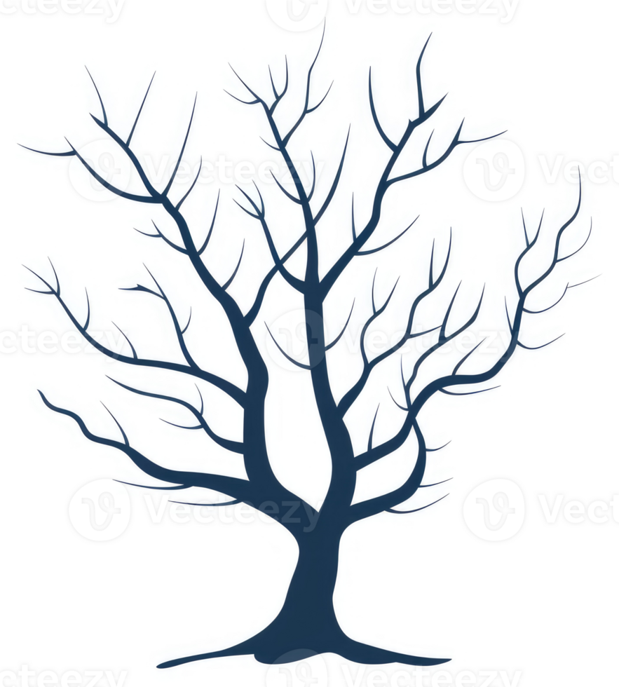 A silhouette of a bare winter tree against a white background. png