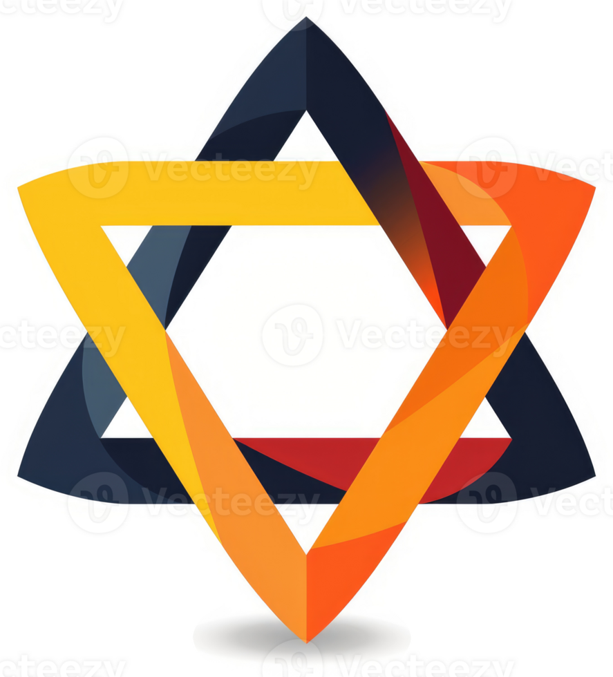 A vibrant, abstract star design featuring interlocking triangles in varying shades of orange, yellow, and black. png