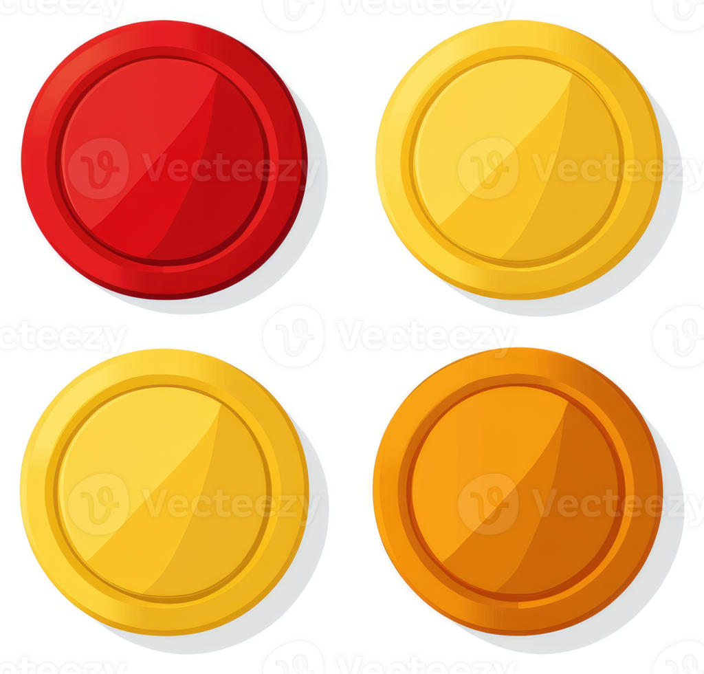 Four colorful blank circular awards or medals. png