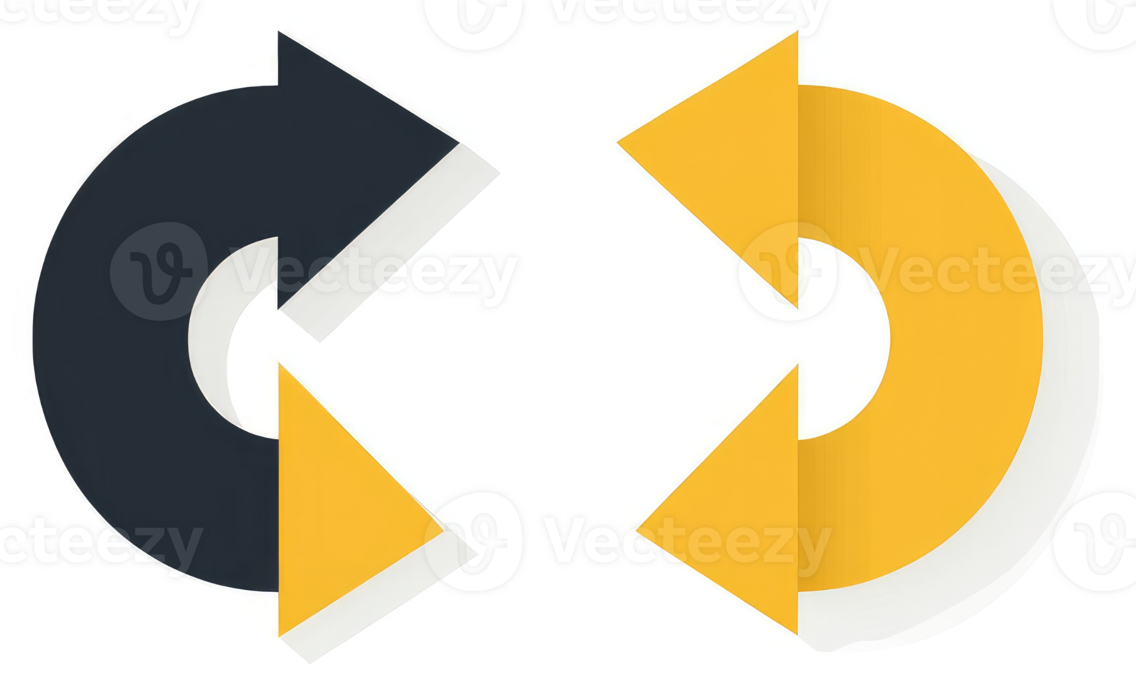 A dynamic graphic design featuring opposing circular arrows in dark gray and bright yellow. png