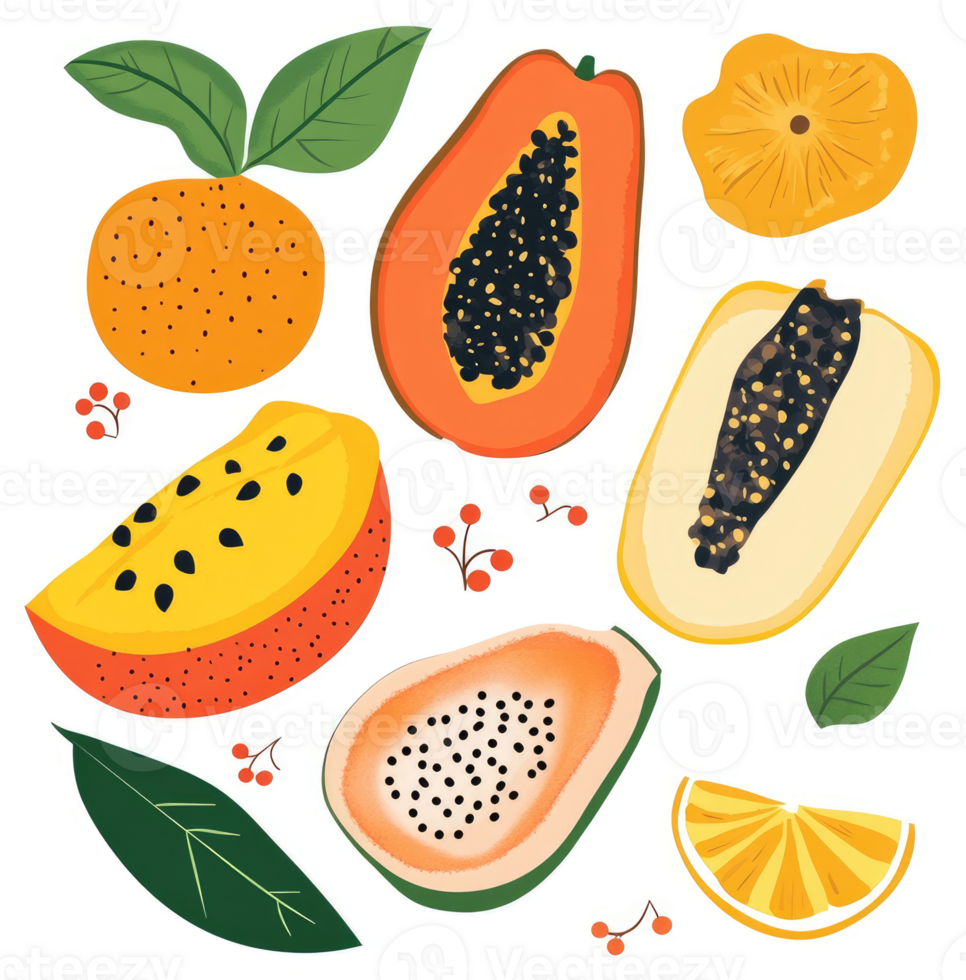 A colorful assortment of juicy tropical fruits. png