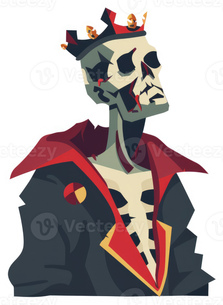 A regal undead skeleton king in a dark jacket. png