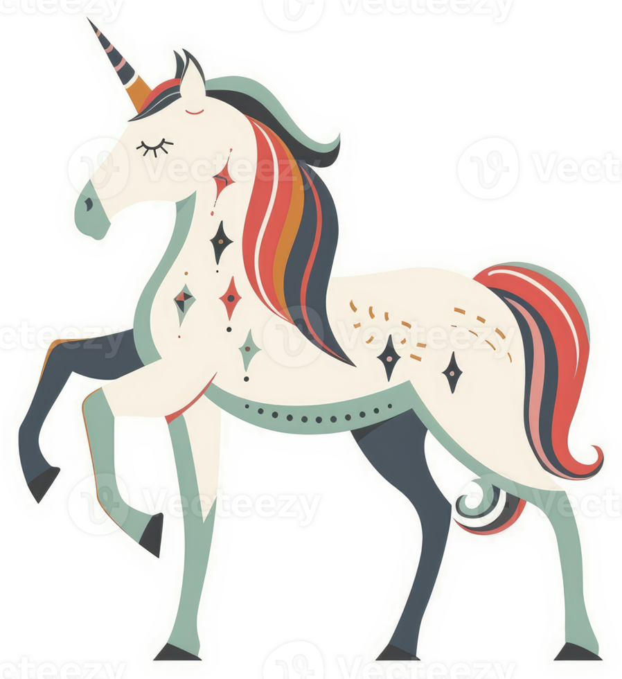 A stylized illustration of a majestic unicorn with vibrant colors and intricate designs. png