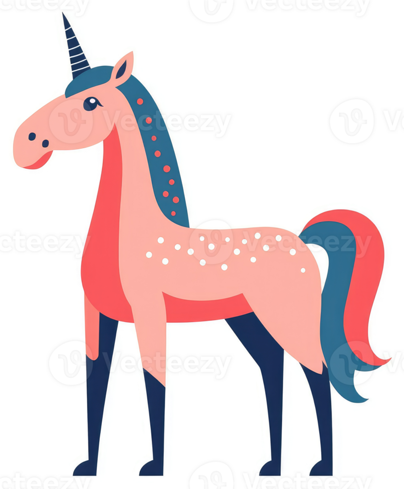 A whimsical illustration of a pink unicorn with a dotted design. png