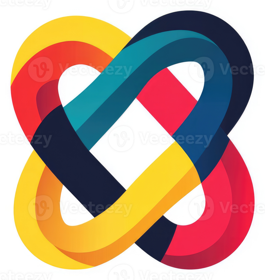 A vibrant, intertwined, colorful design, showcasing a dynamic and interconnected symbol. png