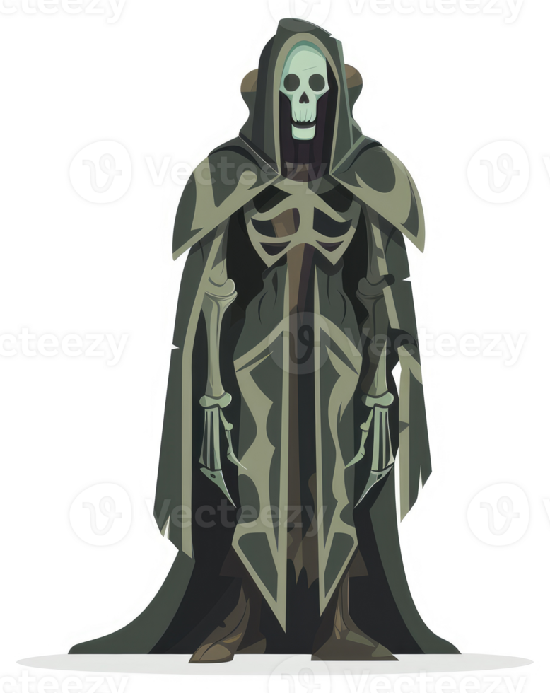 A grim, skeletal figure in a dark, ornate robe. png