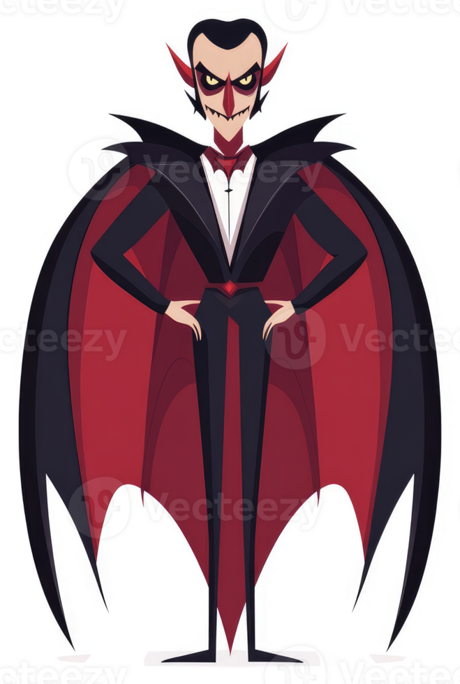 A menacing cartoon vampire in a classic suit and cape. png