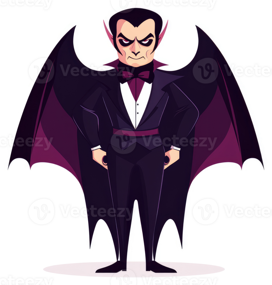 A cartoon illustration of a sophisticated vampire in a dark suit. png