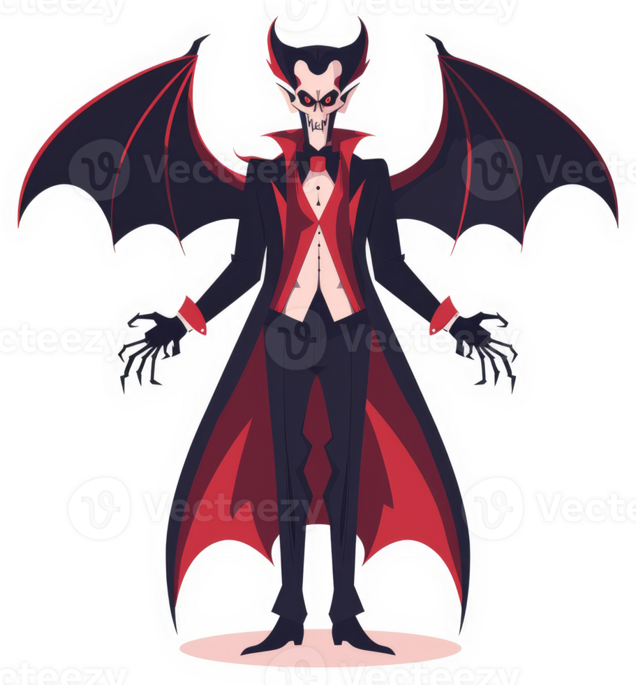 A sinister vampire in formal attire with bat-like wings. png