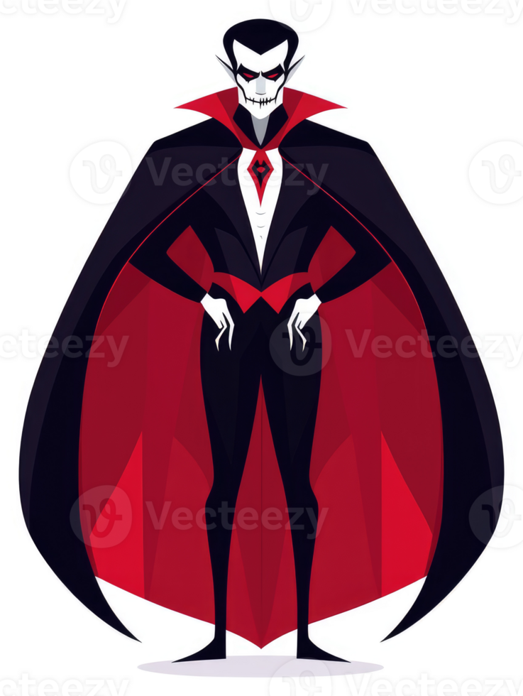 A menacing vampire in a classic black and red costume. png